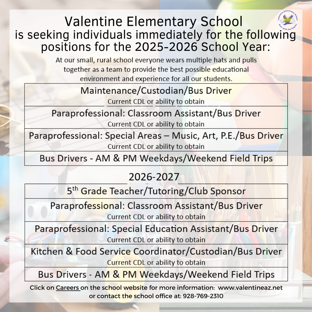 Employment Opportunities - Open Positions for the 2025-2026 and 2026-2027 School Years