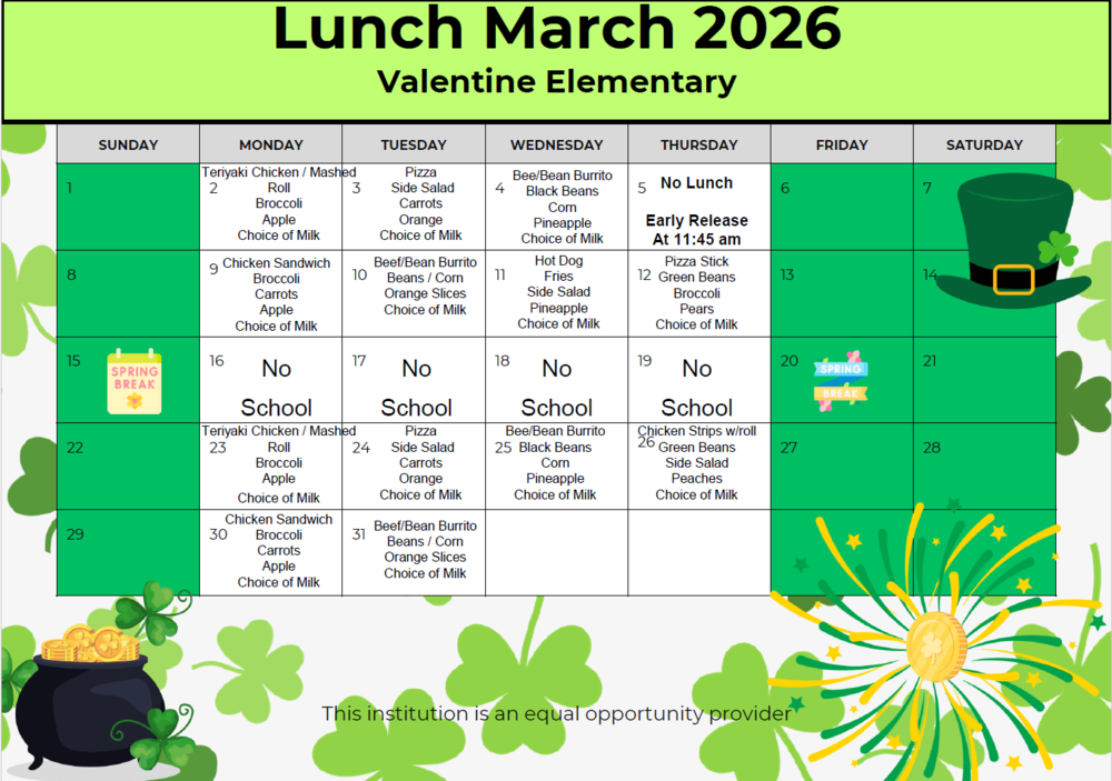 Lunch Menu - March 2026