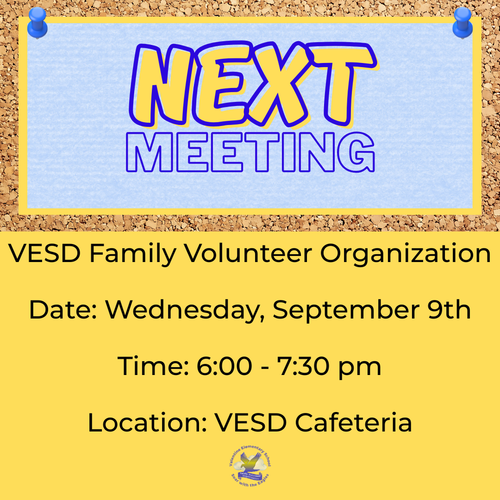 VESD Family Volunteer Organization Meeting - Wednesday, September 9th at 6:00pm