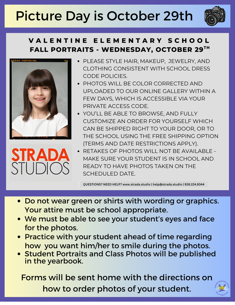 School Photos on Wednesday, October 29th