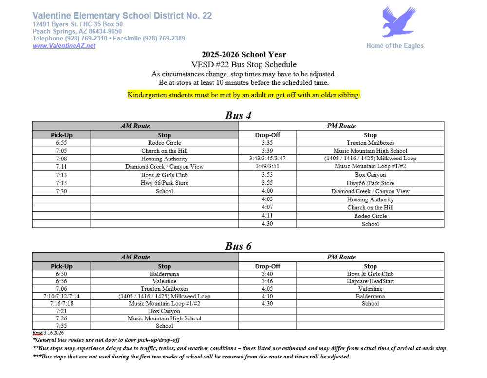 Bus Schedue Update Effective March 23rd