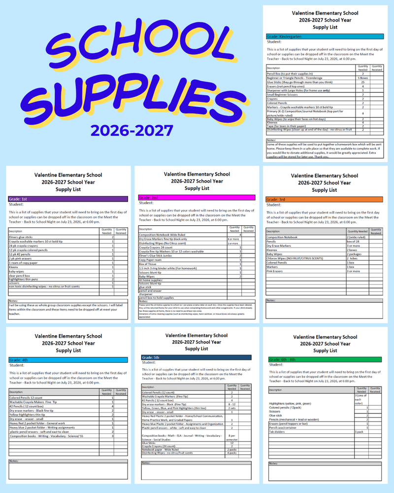 School Supplies 2026-2027