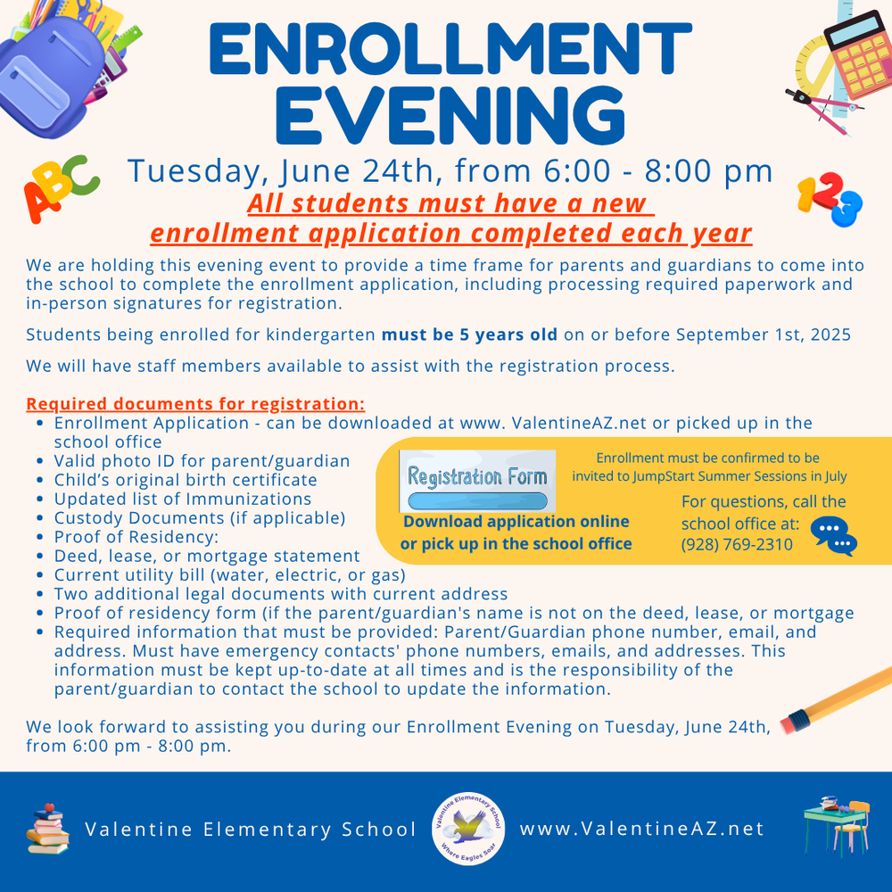 Enrollment Evening - Tuesday, June 24th  from 6:00 - 8:00 pm