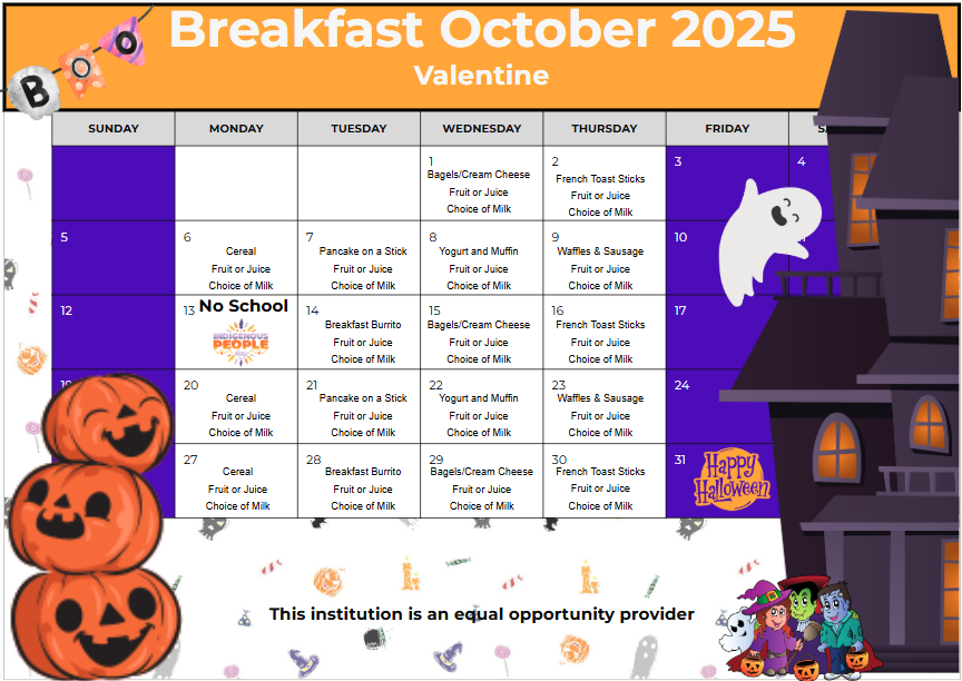 October 2025 Breakfast Menu