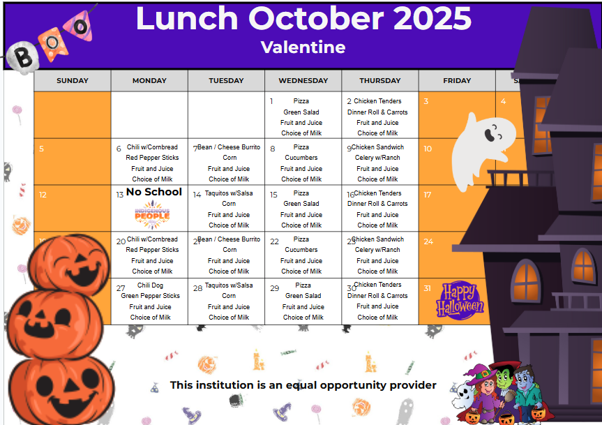 October 2025 Lunch Menu
