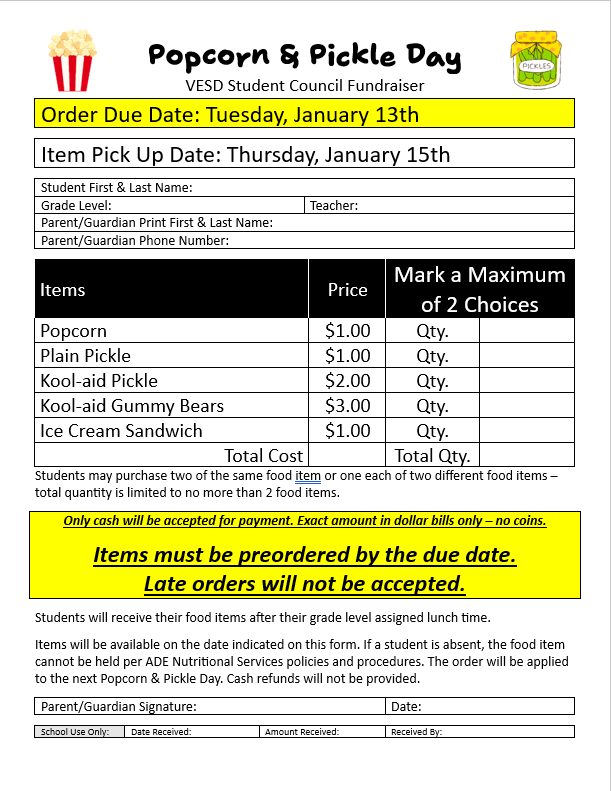 Popcorn and Pickle Order Form