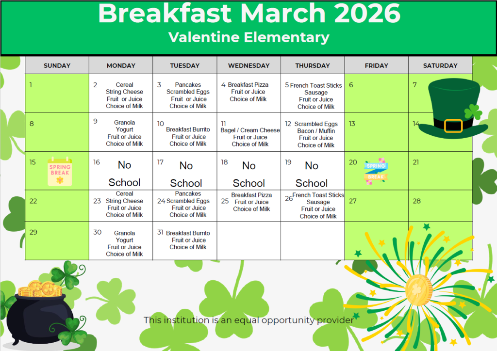 Breakfast Menu - March 2026