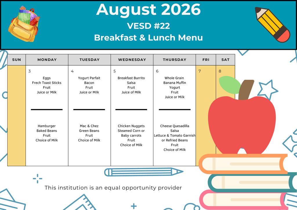 Menus: August 3rd - 6th
