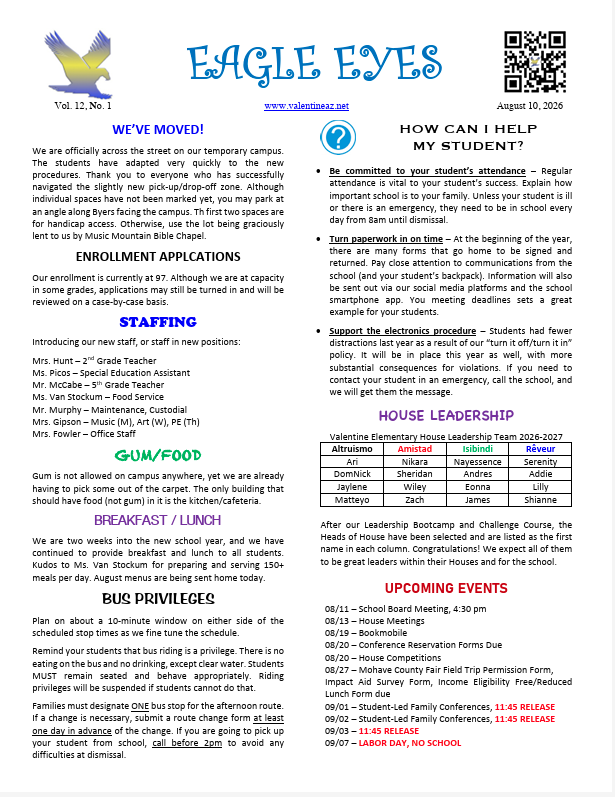Eagle Eyes Newsletter - August 2026