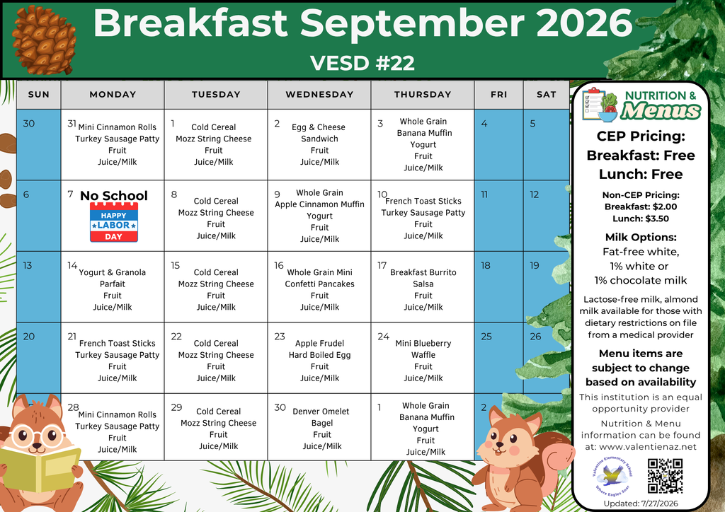 September 2026 Breakfast Menu