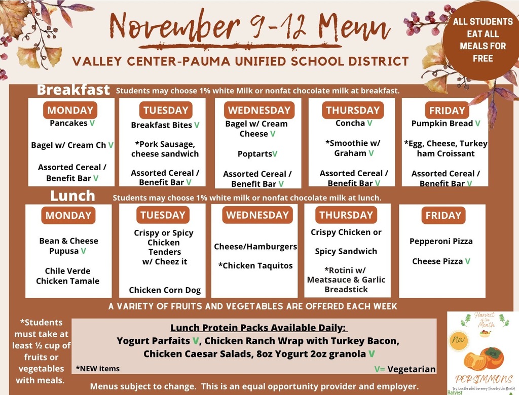 November Menu Grade 9-12