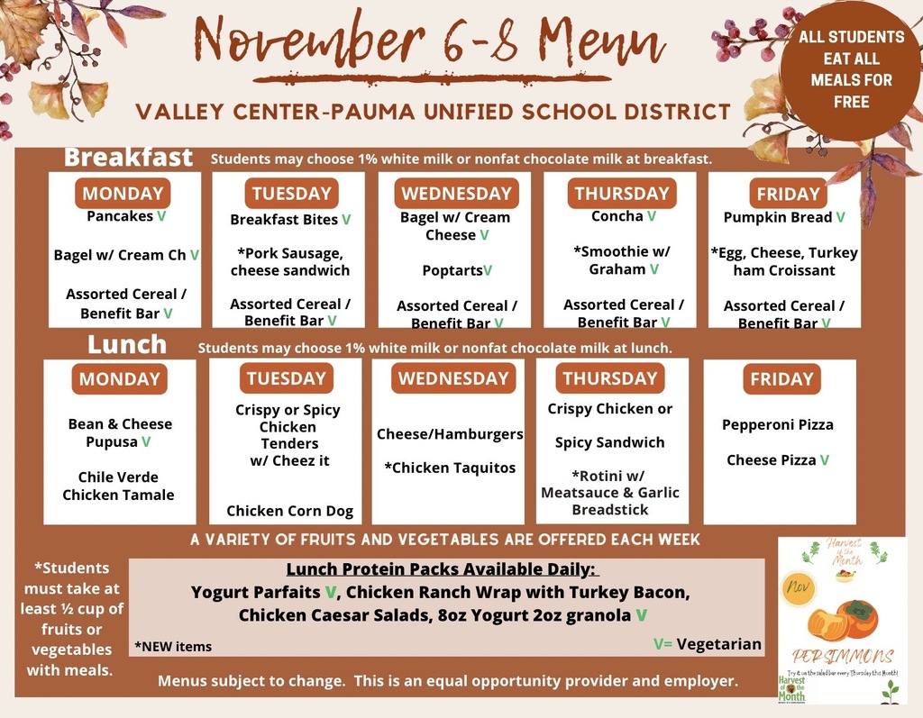 November Menu Grade 6-8