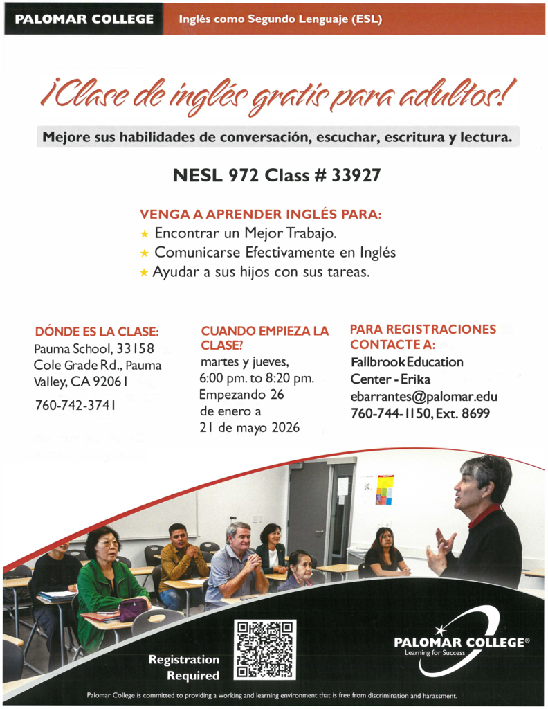 ESL Classes Palomar Esp