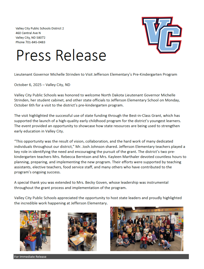 Press Release for Pre-K
