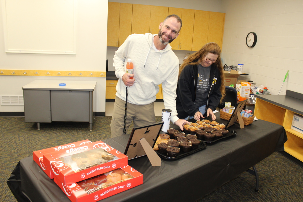 Staff grabbing some goodies