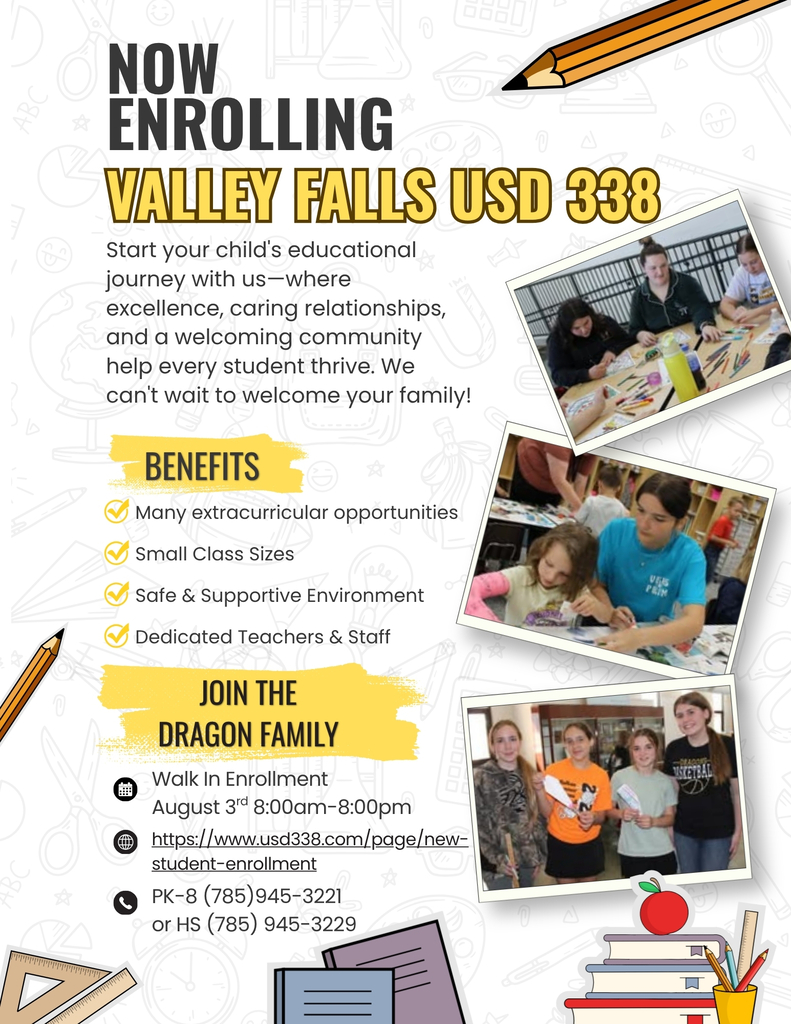 Enrollment Today! In the cafeteria from 8 to 8. We also have SWAY testing in the band room and Sports Physicals in the Library.