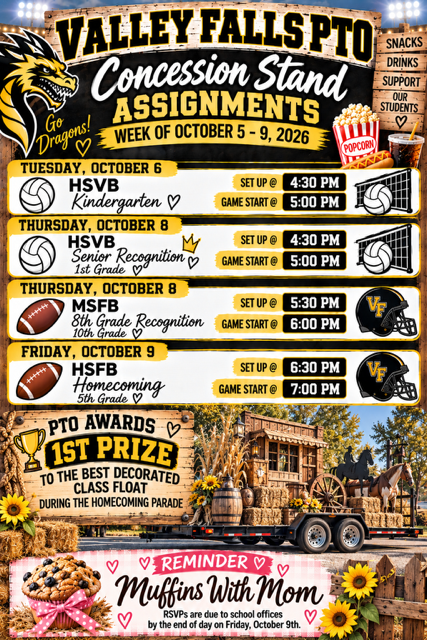 Concession Stand Assignments Oct. 5-9, 2026