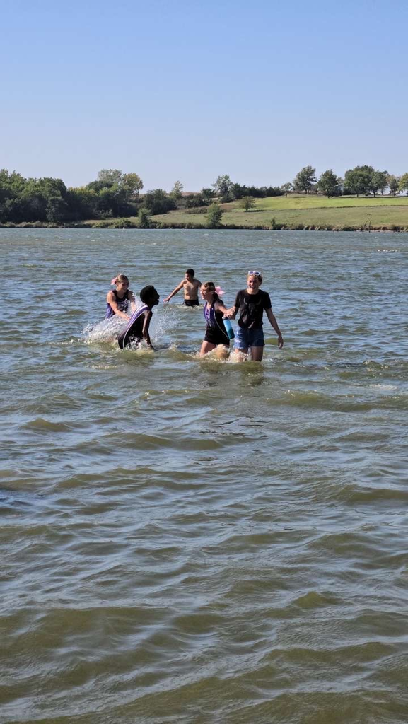 The team cooling off after the race