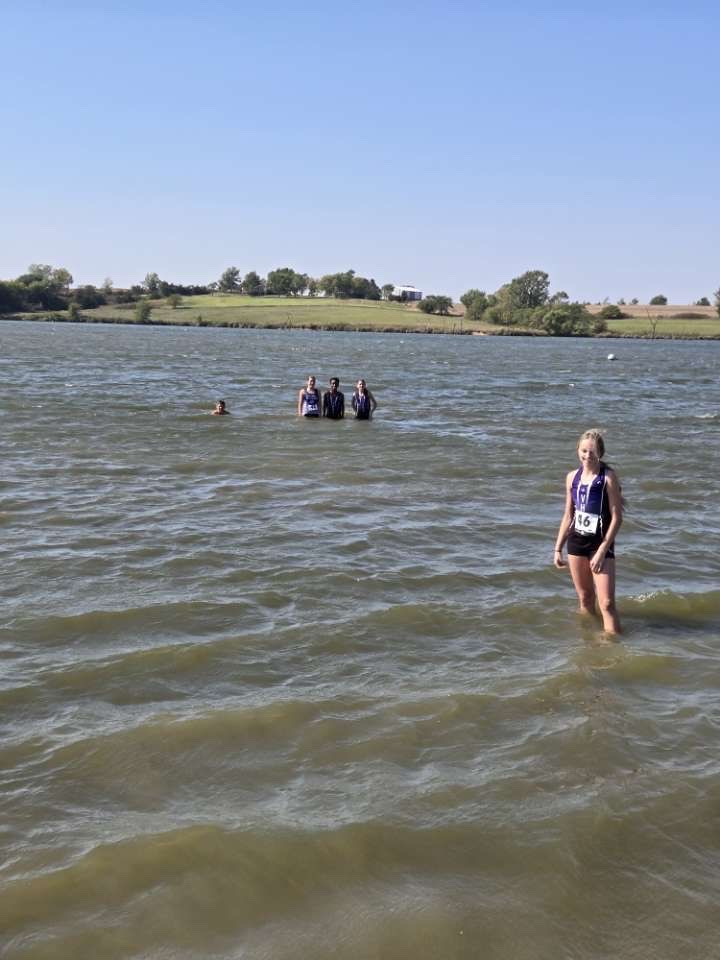 The team cooling off after the race