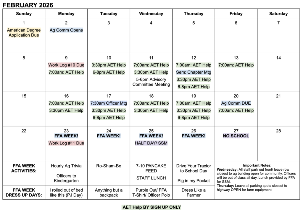 February Ag Calendar!