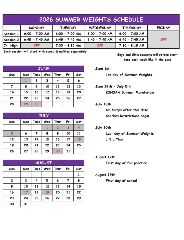 Full Summer Schedule