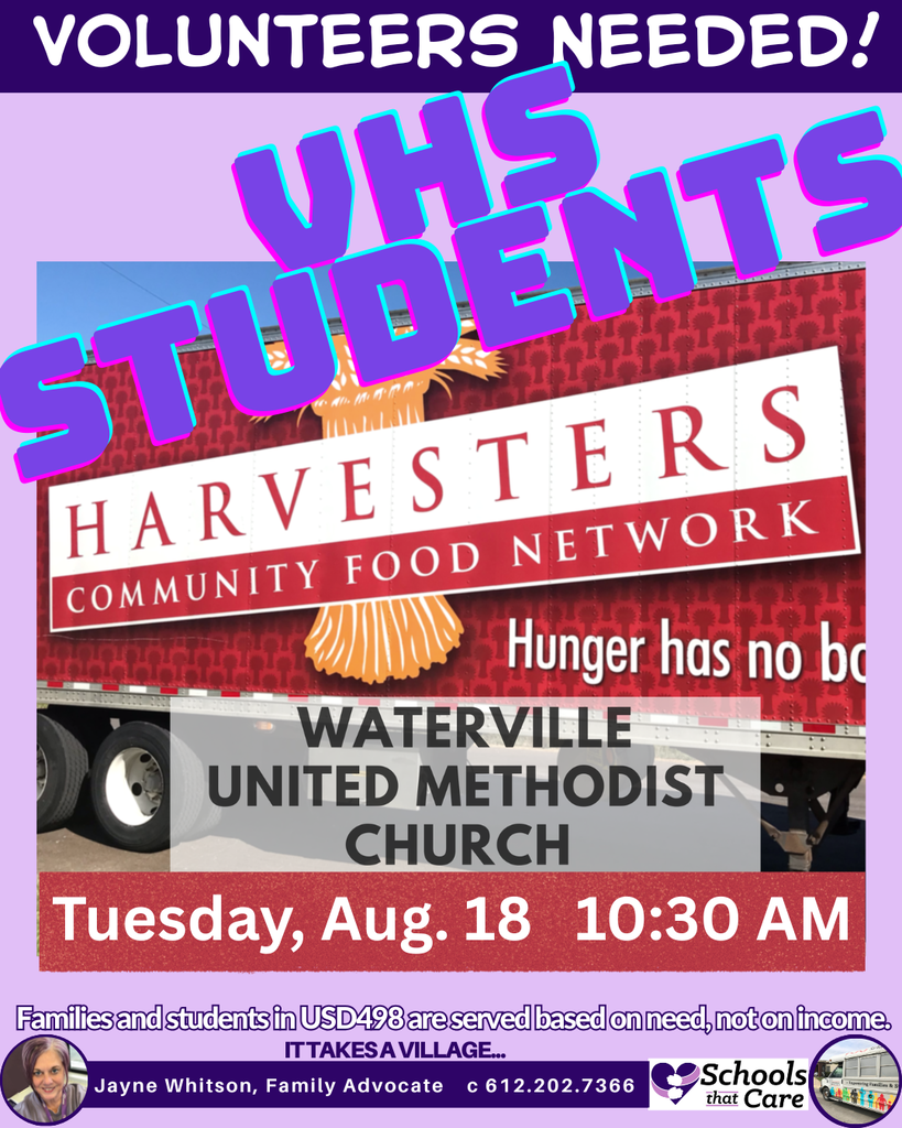 vhs volunteers needed for Harvesters Aug 18