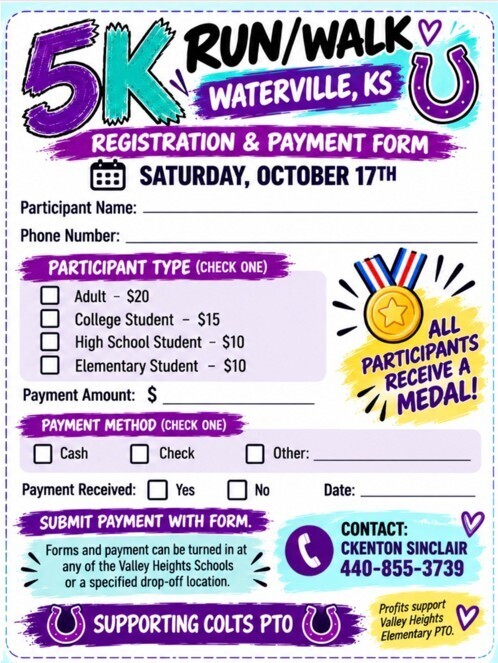Colts PTO 5K Run/Walk on Saturday, October 17th