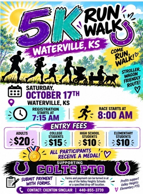 Colts PTO 5K Run/Walk on October 17th