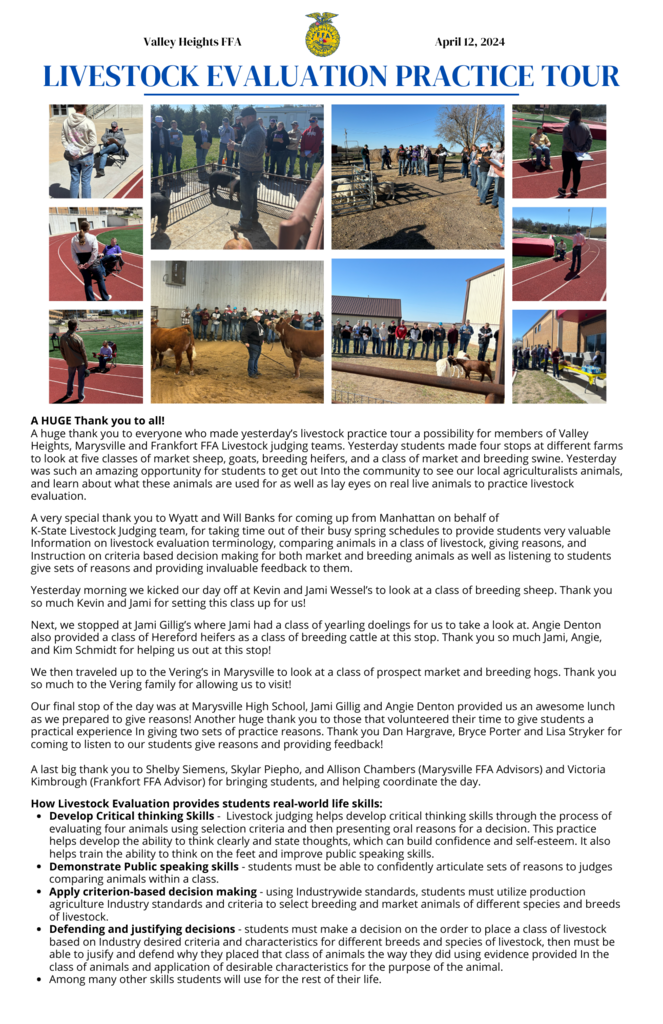 Valley Heights FFA Livestock Evaluation Practice Tour
