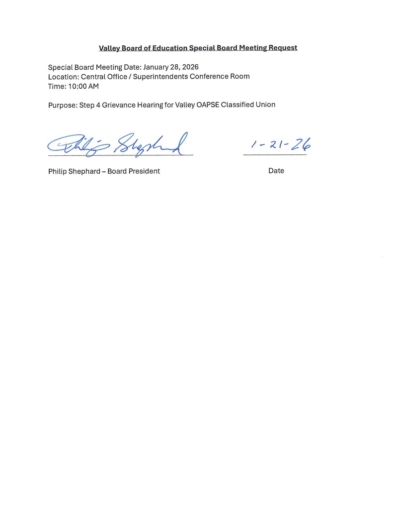 Special Board Meeting Date: January 28, 2026