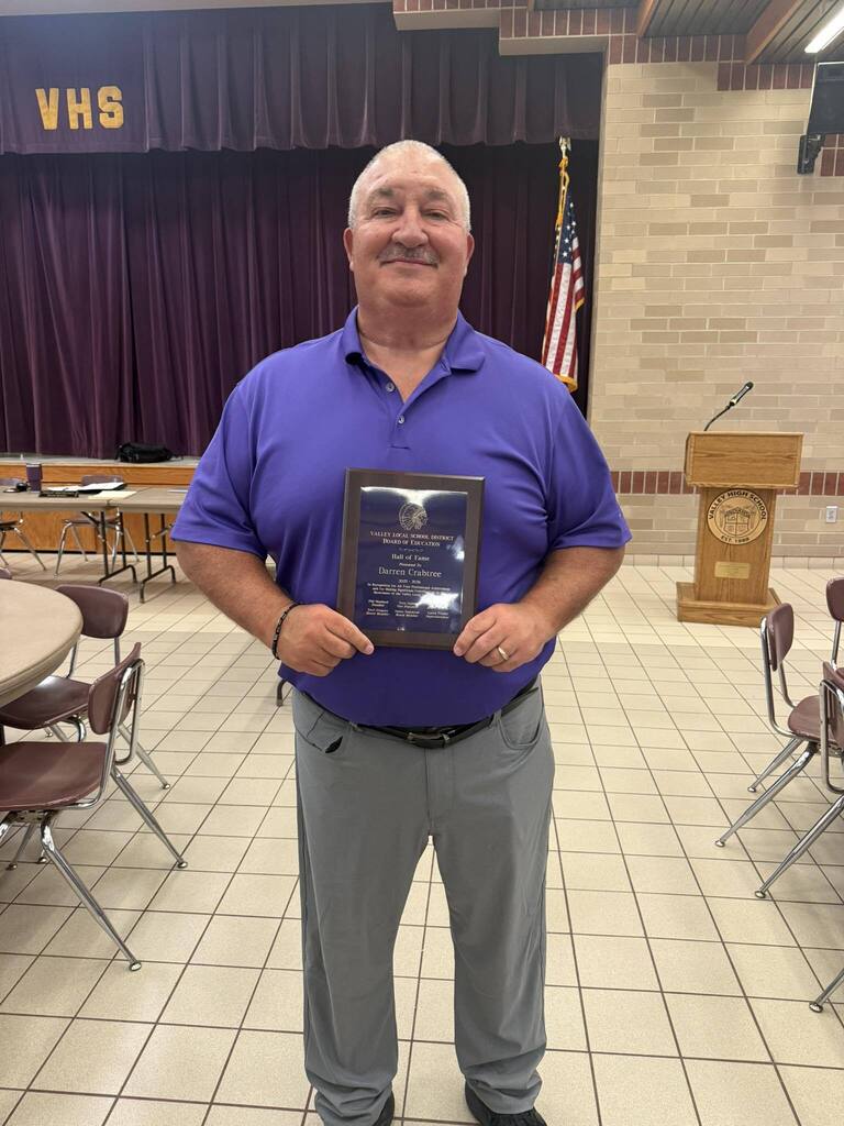 At the Valley Local School Board Meeting on Wednesday, May 20, Darren Crabtree and the late Bill Damron were inducted into the Board of Education Hall of Fame for their dedication and commitment to Valley Schools.