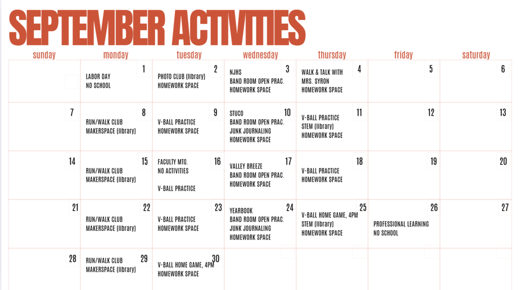 September activity calendar