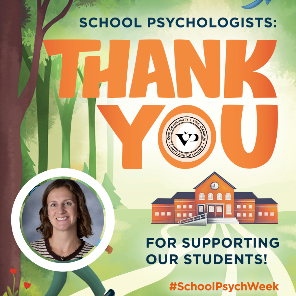 💙 This week we’re celebrating #NationalSchoolPsychologyWeek! Huge thanks to our amazing school psychologist, Jenna Donze, for all she does to support students’ learning, growth & well-being every day. You help our students thrive! 🌟 #VPPride #LimitlessLearning
