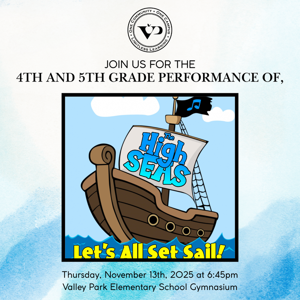 🎶💙🧡 Mark your calendars for a night of music and smiles! Join us Thursday, November 13, 2025, in the Valley Park Elementary Gymnasium for two incredible concerts — our third graders will kick things off at 6:00 PM with “Hats!” 🎩🎵 followed by our fourth and fifth graders at 6:45 PM with “The High Seas!” 🌊⚓ It’s sure to be a fun, joy-filled evening of song, spirit, and #VPPride! #OneCommunity