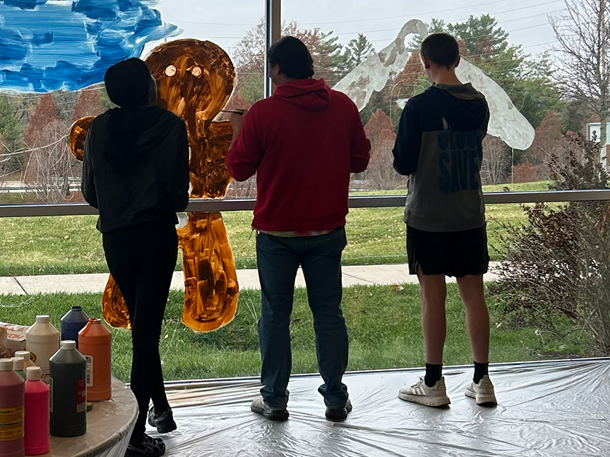 ❄️🎨 Our Art II & Printmaking students took their creativity on the road, painting a Winter Wonderland on the windows at Twin Oaks City Hall! A fun way to share their talent and spread some seasonal magic. 💙🧡 #VPPride #OneCommunity