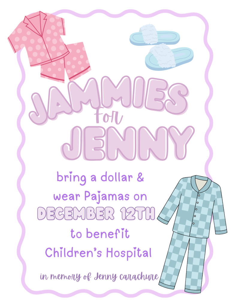 Help us support the St. Louis Children's Hospital in memory of VPES student Jenny Carachure. Bring a dollar and wear PJs on December 12th. Help make Jammies for Jenny a success! #VPPride #JammiesForJenny