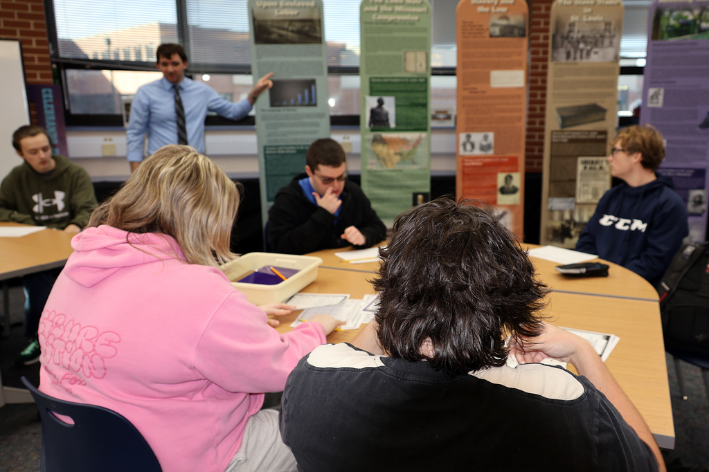 The History of Slavery in St. Louis and Missouri traveling exhibit, created by the National Park Service’s Ulysses S. Grant National Historic Site, helps students explore local history and how it fits into the broader story of our nation. The exhibit looks at how historical events shaped our region and provides important context for understanding the past.  Mr. Keough learned about this exhibit while attending the Missouri Council for History Education Conference in St. Louis and brought the experience back to his Civil War class. Opportunities like this allow students to engage with history in a meaningful way, building knowledge, perspective, and critical thinking skills.