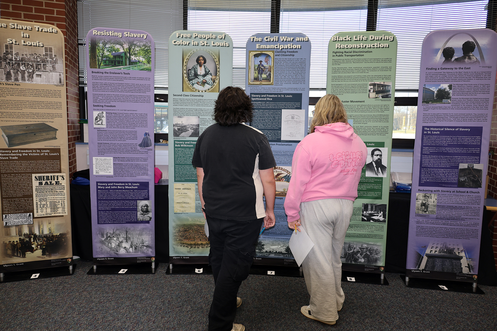 The History of Slavery in St. Louis and Missouri traveling exhibit, created by the National Park Service’s Ulysses S. Grant National Historic Site, helps students explore local history and how it fits into the broader story of our nation. The exhibit looks at how historical events shaped our region and provides important context for understanding the past.  Mr. Keough learned about this exhibit while attending the Missouri Council for History Education Conference in St. Louis and brought the experience back to his Civil War class. Opportunities like this allow students to engage with history in a meaningful way, building knowledge, perspective, and critical thinking skills.