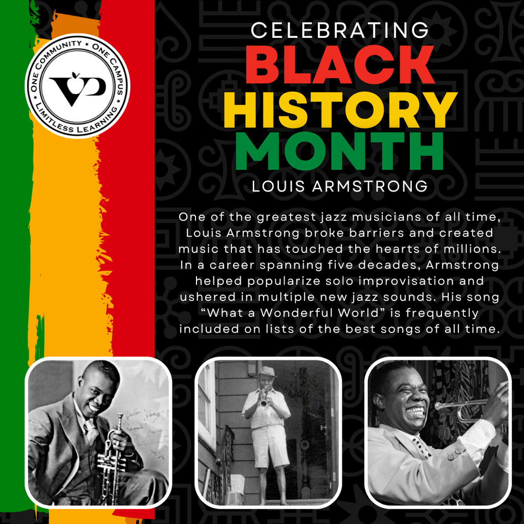 Today, in honor of #BlackHistoryMonth, we honor Louis Armstrong. Louis Armstrong, nicknamed "Satchmo," "Pops" and, later, "Ambassador Satch," was a native of New Orleans, Louisiana. An all-star virtuoso, he came to prominence in the 1920s, influencing countless musicians with both his daring trumpet style and unique vocals. Armstrong's charismatic stage presence impressed not only the jazz world but all of popular music. He recorded several songs throughout his career, including he is known for songs like "Star Dust," "La Vie En Rose" and "What a Wonderful World."