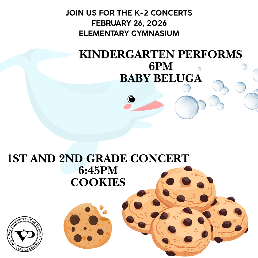Join us for the Kindergarten, 1st and 2nd Grade students' concert tomorrow night in the Elementary Gymnasium! We look forward to seeing you all there! #VPPride #OneCommunity