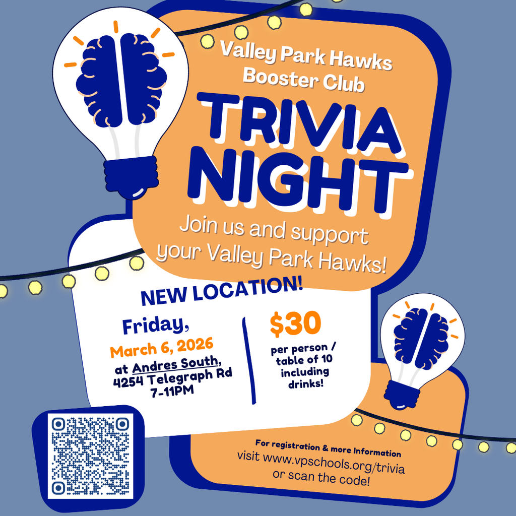 The Booster Club is hosting a Trivia Night on March 6, 2026 at Andres South on Telegraph Road. Please support our student groups and join us for this fun event! Visit www.vpschools.org/trivia for more information and to sign up! #VPPride