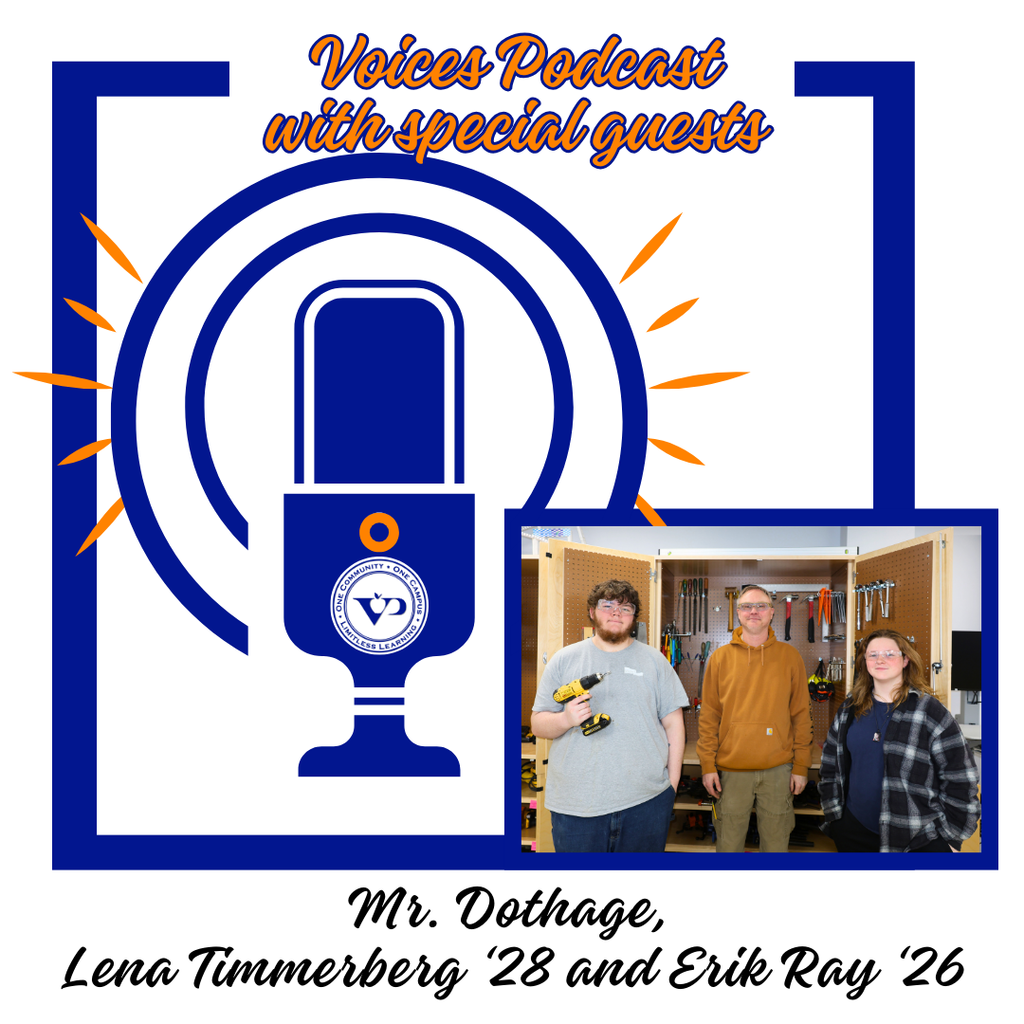 New episode of Voices is live 🎙️  Episode 5 highlights Career & Technical Education and the real opportunities it creates for students now and in the future. Dr. Dilg talks with Mr. Dothage and students Lena Timmerberg ’28 and Erik Ray ’26 about hands-on learning and turning interests into real-world careers.  Listen now! #VPPride