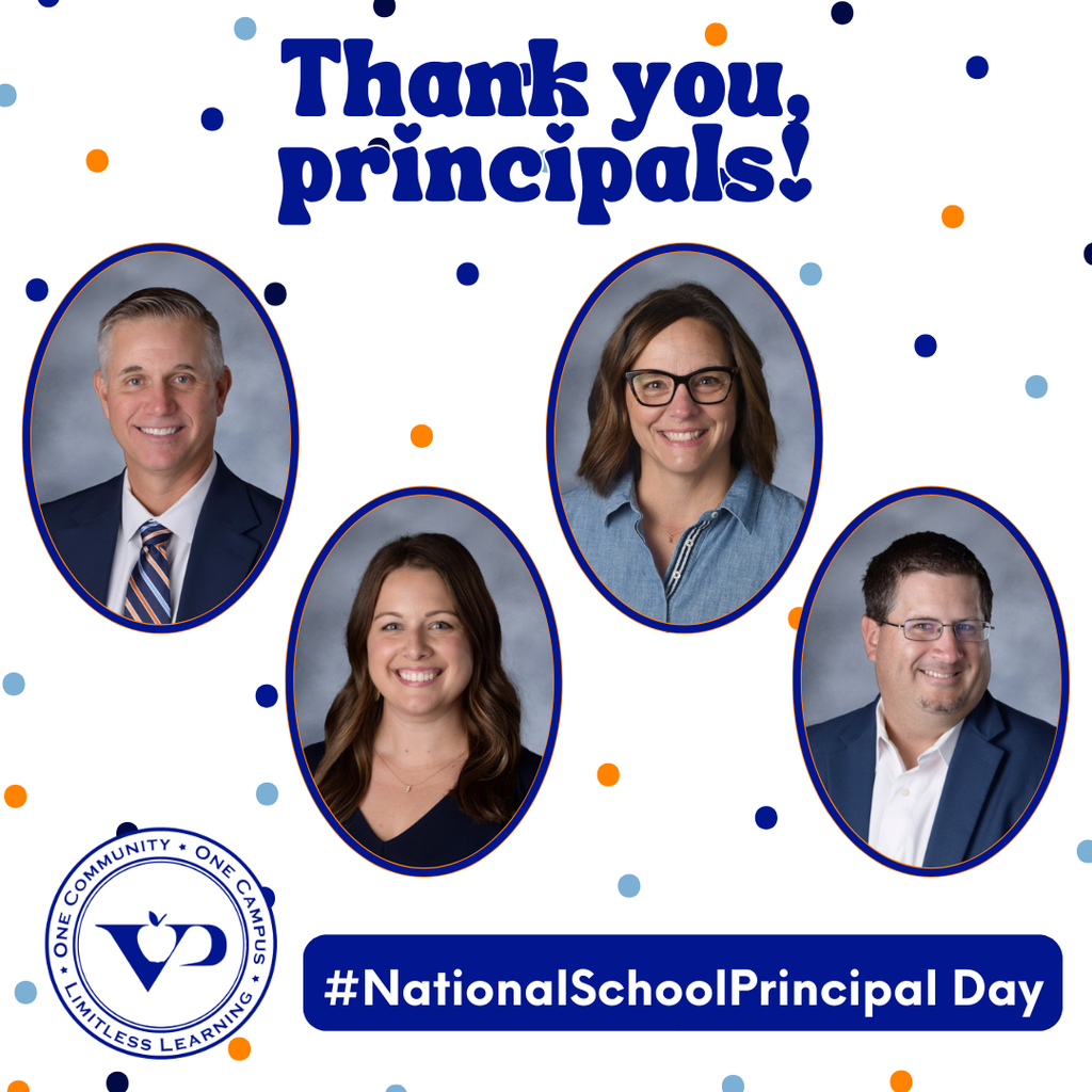 🎉 Happy National School Principals’ Day! 🎉 Today we’re celebrating the leaders who keep our schools moving forward every single day. Thank you for supporting our students, lifting up our staff and creating a place where everyone can grow and succeed.  We’re grateful for your leadership and the impact you make across our schools and community. 💙🧡 #VPPride #OneCommunity