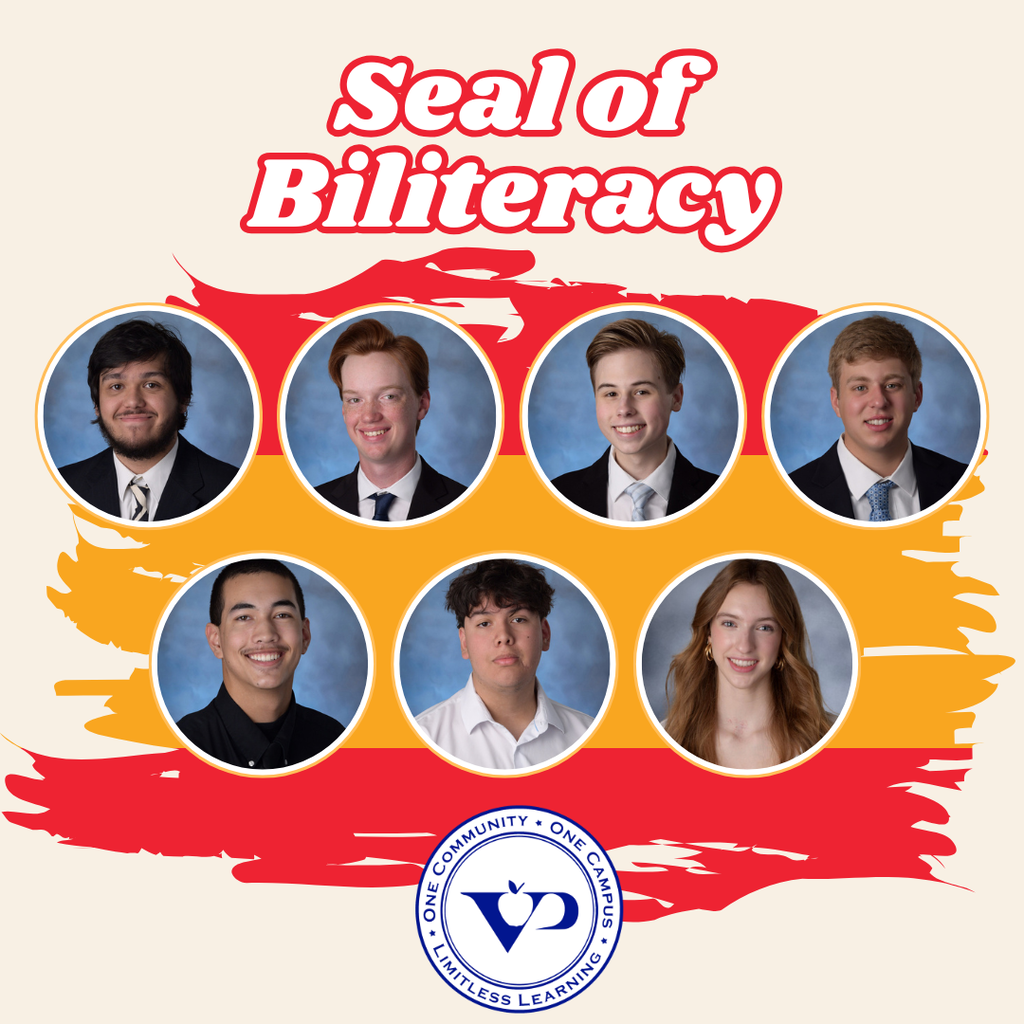 🎉 ¡Felicidades! 🎉 Congratulations to these Spanish students who earned the Seal of Biliteracy! 🏅  Congratulations to seniors Jonathan Castillo-Barcenas, George Doerr, Dylan Eisenhauer, Peter Grittini, Andrew Frierdich and Brayden Kiefer, along with junior Loreli Stroop. 💪📚  Great job! 💙🧡 #VPPride #LimitlessLearning
