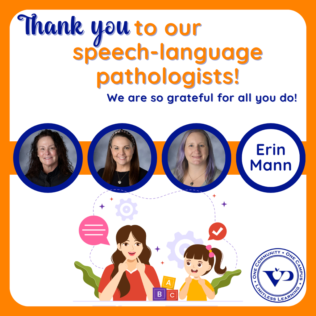 Today we celebrate our incredible Speech Language Pathologists! 💬🧡 Thank you for helping students build communication skills, confidence and connections that support success far beyond the classroom. Your patience, expertise and care make a lasting impact on the lives of our students each day. We appreciate you! 💙 #VPPride #LimitlessLearning