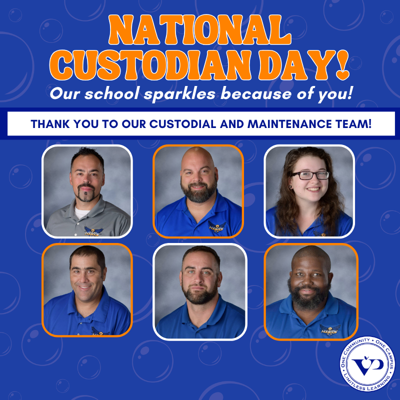 💙🧡 Happy National Custodians Day! Today, we recognize our incredible custodial and maintenance team who work tirelessly to keep Valley Park’s classrooms, hallways and shared spaces clean, safe and welcoming. So much of what they do happens behind the scenes, but their impact is felt across our entire campus every day. Thank you for your hard work, care and commitment to our students and staff! #VPPride #NationalCustodiansDay #OneCommunityOneCampus