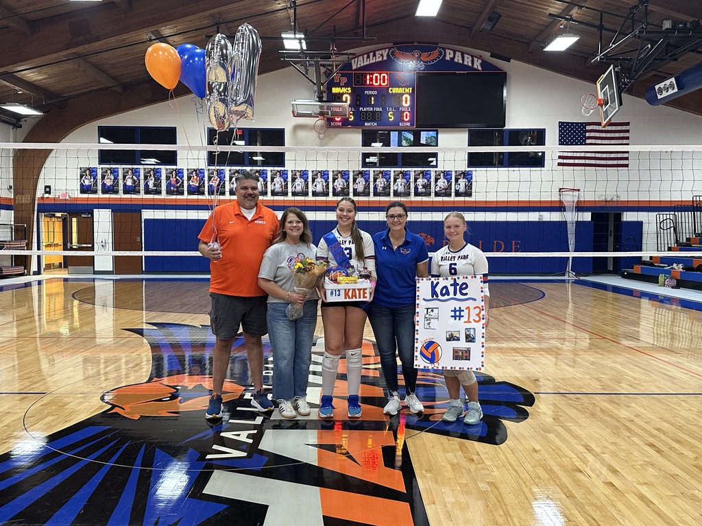 Tonight was all about celebrating our seniors! 💙🧡  We were proud to recognize Kate and Kimberly, our volleyball and cross country seniors, for their dedication, hard work and the impact they’ve made on their teams throughout their time at Valley Park.  These two have given us so much to cheer for, and tonight it was our turn to celebrate them!  Congratulations, ladies! We’re so proud of you and can’t wait to see you finish your senior seasons strong! 🧡💙  #VPPride #GoHawks