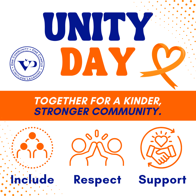 🧡 UNITED FOR KINDNESS! 🧡  Today, we're celebrating Unity Day by wearing orange and standing together for kindness, acceptance and inclusion! Every Hawk deserves to feel safe, valued and included. Together, we make a difference! 💙🧡  #UnityDay #VPPride