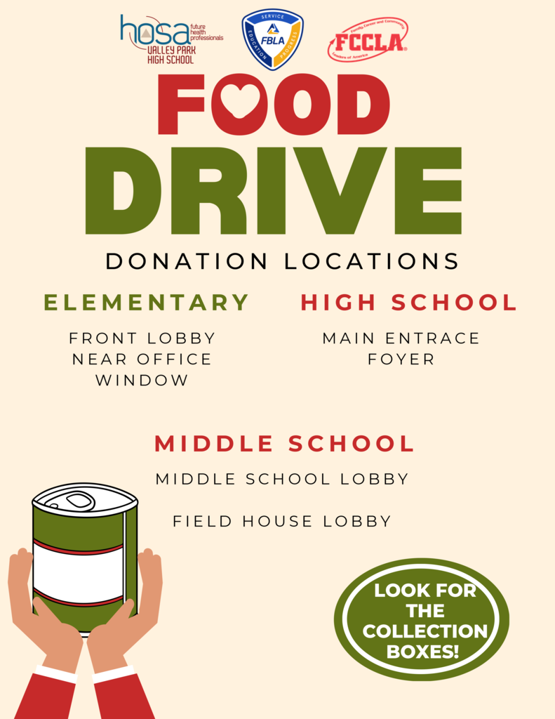 🥫💙🧡 Hawks Helping Our Community! Three Valley Park High School student organizations are joining forces to make a difference! HOSA, FCCLA, and FBLA are teaming up to host a food drive benefiting Circle of Concern from November 2–12! We invite our entire Valley Park community to help support local families in need by donating nonperishable food items. Collection boxes will be located throughout campus. Every donation makes a difference, and together, our Hawks can make a big impact! 🧡 #VPPride #VPHawks #OneCommunityOneCampus #HawksHelpingHawks