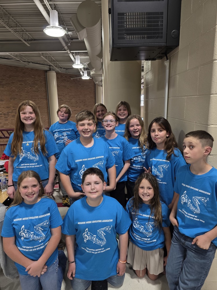 A group of students in blue shirts posing for a picture